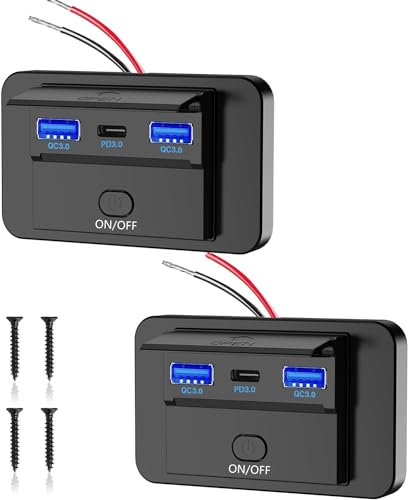 Thlevel 12V USB C Steckdose Ladebuchse 66W Auto Ladegerät Handy Schnellladung Dual QC3.0 und PD3.0 Wasserdicht mit Schalter für 12V-24V KFZ Boot Wohnmobil