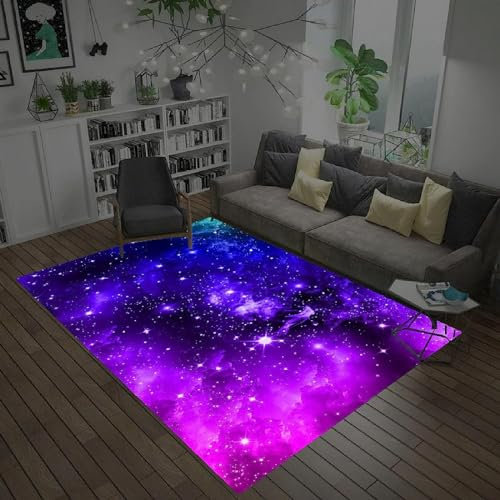 3D Innenteppich Mit Wunderschöner Lila Blauer Stern, Flanell-Schlafzimmerbereichsteppich, Flauschig Weicher, Maschinenwaschbarer, Atmungsaktiver, Langlebiger Teppich, Für Wohnzimmer- 80 X -8N4L+L2I