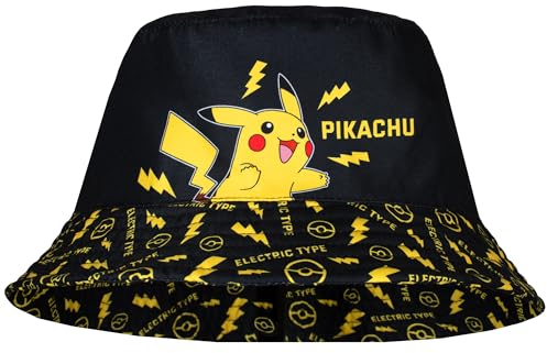 Pokemon Pikachu-Anglerhut für Jungen im Alter von 5–12 Jahren, Sommerhut für Kinder, leicht, atmungsaktiv, Sonnenhut, Geschenk für Jungen, Schwarz