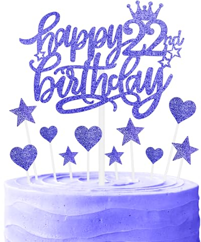Nightfall 22th Birthday Cake Cupcake Topper, Blue Glitter Cake Toppers for Cake, Royal Blue Happy 22th Birthday Cake Topper,Blue Cake Cupcake Topper for Girls Boys Women Men Birthday Cake Decorations