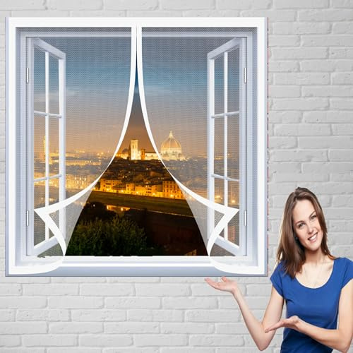 Fenetre Magnetique Rideau Anti Mouche 94 x 120 cm Anti Moustique Fenêtre Automatiquementfermé Rideau Anti Mouche pour Window and Door, Blanc