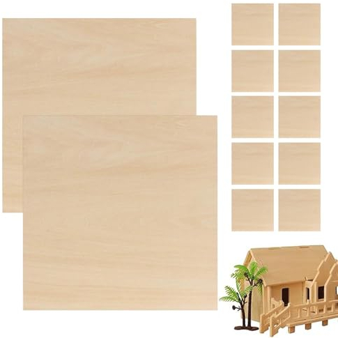 Tagliere in legno artigianale, Tavole in legno per l'artigianato - Fogli di legno quadrati,Pezzi di tavola di legno rettangolare sottile, 12 pezzi di legno artigianale in fogli di compensato per model