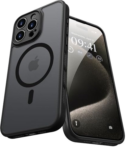KPPIT Magnetic Case for iPhone 15 Pro Max,Compatible with MagSafe,Heat dissipation Translucent Matte Back, Camera Lens Full Protect Shockproof Phone Cover 6.7 inch(Black)