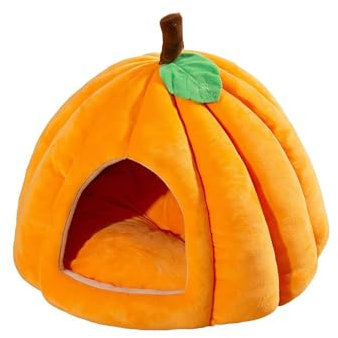 KKwercv Kürbis-Katzenhaus - Niedliche Form Höhlenbett für Indoor-Katzen, Schlafzelt mit abnehmbarem Kissen, warme Höhle für kleine Hunde
