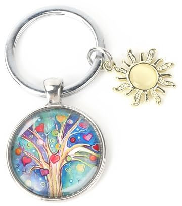 MUCOOS Round Glass Design Tree of Life Keychain, Car Keychain, Funny Keyring, Women's Keyring, Thank You Gift for Women