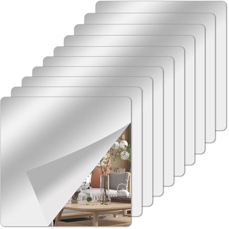 ASSRECT 10 Stück Klebespiegel Selbstklebend 15 x 15cm Spiegelfolie Wandspiegel Acrylspiegel Flexibler Spiegel zum Aufkleben Selbstklebende Spiegel für DIY Hause Badezimmer Wanddekoration