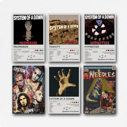 VSGWPACF System Of A Down Albumcover-Poster - Musik-Leinwand für Schlafzimmer, Wandkunst, Dekor und Drucke - 20 x 30 cm, Stil 1, 6 Stück