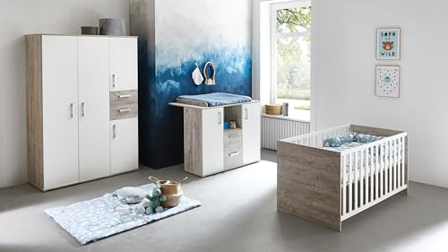 Arthur Berndt Babyzimmer Set 3-teilig. / Wickelkommode mit abnehmbarem Wickelaufsatz, Babybett 70x140cm inkl. Lattenrost, Drehtürenschrank mit 4 Türen
