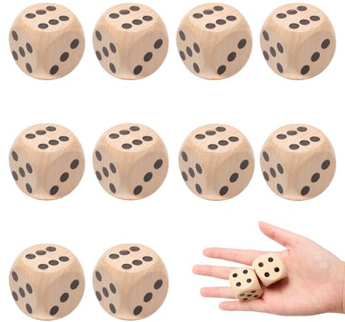 Neikafan 10 Stück 30mm Würfel Groß Holzwürfel Spielwürfel Groß Natur Holz Großer Würfel for Würfelspiele Unterricht Brettspielekartenspiel Partyspiele Ubehör