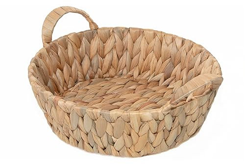 Wickerfield Water Hyacinth Woven Storage Basket for Shelves Wicker Gift Hamper with Handle Small Home Office Kitchen Bathroom Organizer (Round)