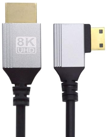 xiwai Ultradünnes HDTV-Kabel, 90 Grad rechtwinklig, Mini HDMI 2.1 Typ-A auf Typ-C, 8K 4K, hyper-superflexibles schlankes Kabel für Kamera, HDTV, 0,5 m/1,5 Fuß