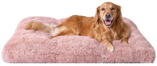 EHEYCIGA Flauschig Hundebett Grosse Hunde XL, Hundekissen Waschbar, Kuschelig rutschfest Hundematte mit Langem Plüsch, Rosa, 112x85cm
