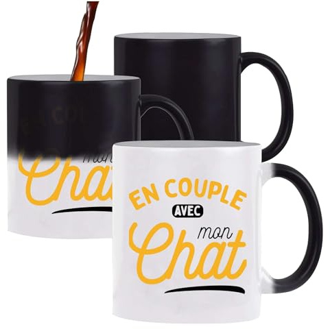 Otshirt Tasse Magique En Couple avec mon Chat | Mug qui change couleur avec la chaleur | Idée Cadeau Amoureux des Chats Humour Mignon Drôle Original Félin