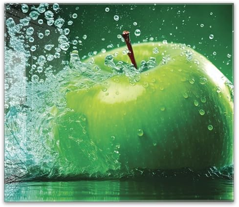 timalo Küchenbild aus Acrylglas modernes Wandbild Glasbild Deko Küche XXL Acryl-Bild wie Glas | 60x52cm Grüner Apfel im Wasser Splash