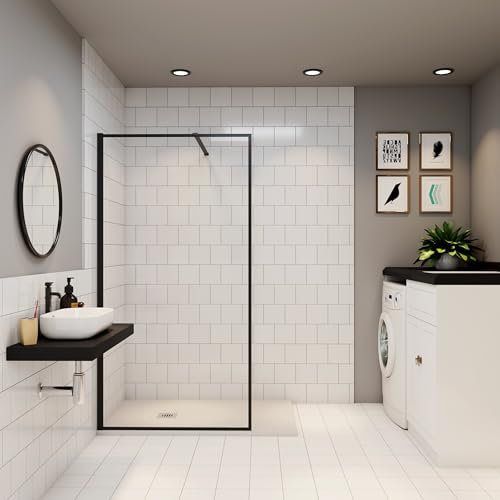 Paroi de douche à l'italienne 120cm en 8mm verre trempé anticalcaire AICA paroi de douche noire Hauteur 200cm avec barre de fixation 140cm