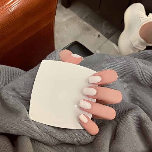 Short Square White False Nails Glossy Pure Color Collection,24Pcs Full Cover Acrylic Stick on Nails with Jelly Glue for Women Girls Nails Art (White)