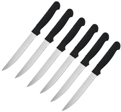 OKIM-R Cuchillo de Mesa | Cuchillo Chuletero | Cuchillo para Carne| Cuchillo de Mesa | Pack 6 Unidades| Hoja de Acero Inoxidable115 mm, Mango de Polipropileno Color Negro