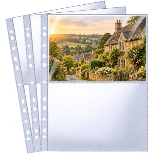 Xiciki 30 Pack A4 2 Pocket Sleeves, Photocard Sleeves for 2/3/4 Ring Binder | Clear photocard binder, side-loading postcard albums, holds 6x8 photos & A5 documents, for photos, recipes, inserts