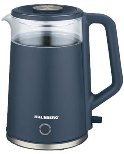 Hausberg Wasserkocher Glas Blau – 2 L Teemaschine kabellos, 1800 W, LED-Beleuchtung, automatische Abschaltung, BPA-frei, stylisch & leistungsstark