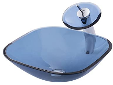 Lavabi da bagno Lavandino da appoggio per bagno Lavandino in vetro temperato per bagno Lavandino artistico da appoggio per bagno Lavandino in vetro blu Lavandino da appoggio per mobiletto Lavandino a