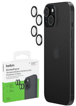 Belkin ScreenForce TemperedGlass Kameraschutz für Apple iPhone 15 und iPhone 15 Plus – hüllenkompatibler Tempered Glass Linsen-Schutzfolie Apple iPhone -Zubehör – 2er-Pack