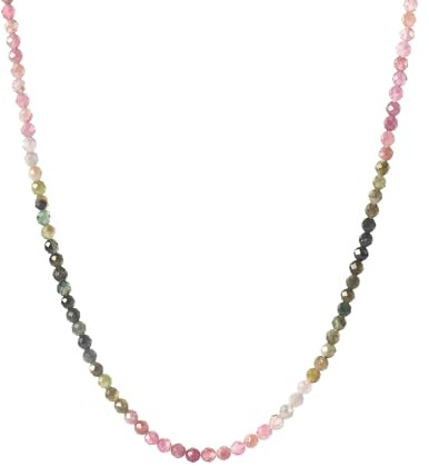 BERGERLIN Naturstein Perlenkette Damen Herren, facettiert, Gold/Silber | Facettierte Naturstein Perlenkette: bunte Halskette Damen & Herren, echte Edelsteine – vom deutschen Prüflabor bestätigt.