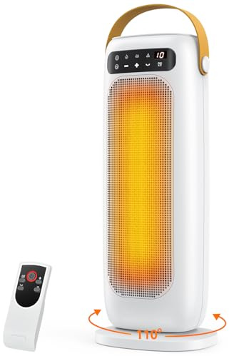 Heizlüfter Energiesparend, 35dB Leise & Kraftvoll 1500W PTC Keramik Heizlüfter mit Fernbedienung, 4 Modi, 110° Oszillation, 1-10Std Timer, Überhitzungs & Kipp, Klein Elektrische Heizung für Innenräume