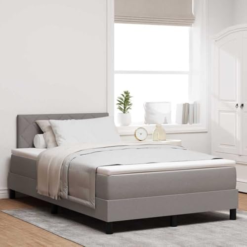 QJBSAVVA Boxspringbett 120x200 cm Taupe mit Matratze & Lattenrost, höhenverstellbares Kopfteil, einzeln gewickelte Federn, atmungsaktiver Stoff