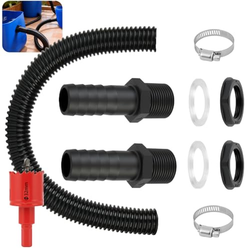 AOOWU Kit de raccords pour tonneaux d'eau de Pluie, Kit de Raccordement Tuyau de Descente Recuperateur d'eau Pluie, raccord pour citernes de Pluie avec raccords, pour tonneaux d'eau de Pluie,citernes