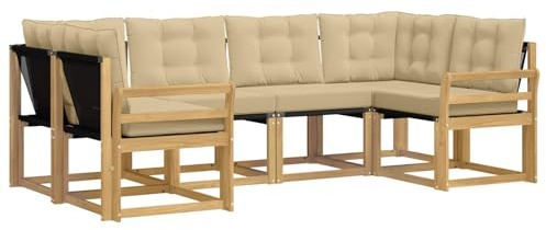 vidaXL Outdoor-Sofagarnitur mit Kissen 6 pcs Weiß und Beige, Sofaset für den Garten, Moderne Kollektion, wetterfest, Bequeme Akazienholz-Sitze, entspannendes Arrangement