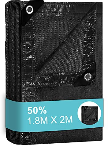 BeGrit Panno Ombreggiante 1,8 x 2m Rete Telo Ombra con Occhielli Tasso di ombreggiatura Tessuto da giardino Resistente Ai Raggi UV 50% per Pergola Fiori e Piante Serra pollaio fienile Pozza, Nero