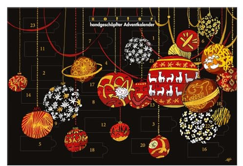Zotter handgeschöpfter Adventskalender 480g, 24 Türchen gefüllt mit Zotter Schokolade, handgeschöpfte Mini-Schokolade, ideal zum Verschenken an Erwachsene & Kinder