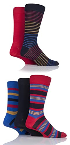 SockShop Men's Patterned Bright Colourful Natural Bamboo Socks Various Designs for Everyday Wear Size 7-11 Pack of 5 Classic Bright Striped 7-11