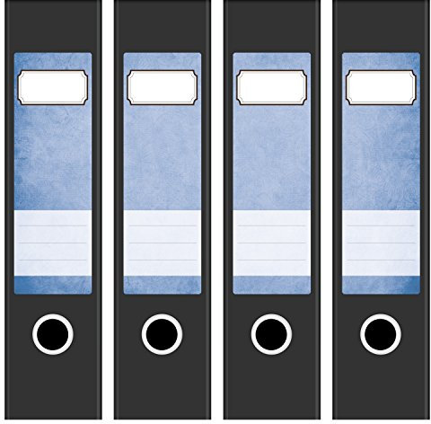 Ordneretiketten | 4 Aufkleber für breite Akten-Ordner | Vintage blau alt | selbstklebende Design Akten-Etiketten | Deko Sticker für Rückenschilder Ordnerrücken | zum Beschreiben
