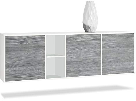 Vladon Kommode Cuba, Made in Germany, Weiß matt/Avola-Anthrazit - Modernes Sideboard für Ihr Wohnbereich - (BxHxT) 182x53x35 cm