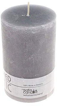 Wenzel Kerze Rustic 140×70mm selbstverlöschend sichere Kerze Stumpenkerze Tischkerze, Farbe:anthrazit
