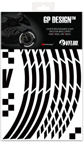 VFLUO - Kit Reflektierende Felgenrandaufkleber GP Motorrad, Aufkleber für 1 Rad 3M™-Technologie™, 360°-Kreis - Hohe Sichtbarkeit von der Seite – Diskret und Design – Einfache Installation