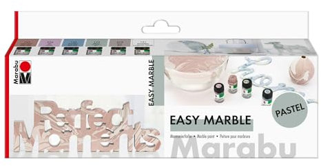 Marabu 1305000000081 - Easy Marble Pastell Set, 6 zarte Marmorierfarben zum kinderleichten Tauchmarmorieren von Kunststoff, Glas, Holz, Styropor und flächigen Marmorieren von Papier