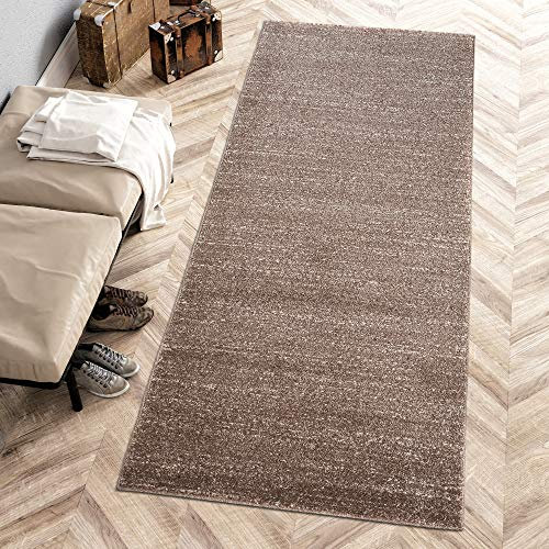 Carpeto Rugs Teppich Läufer Flur - Modern Teppichläufer - Kurzflor, Weich - Flurläufer für Wohnzimmer, Schlafzimmer - Teppiche - Meterware - Braun - 120 x 450 cm