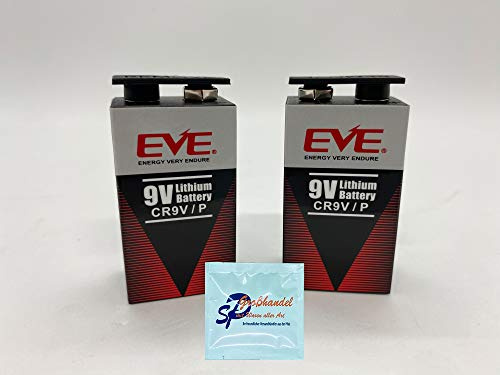 2 Stück EVE 9V Lithium Lithium Li-SOCl2 E-Block CR9V-P 1200 mAh für Rauchwarnmelder, RWM, Brandmeldeanlagen, Feuermelder Langzeitbatterie - inkl. 1 x Reinigungstuch von SP Großhandel (2)