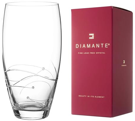 DIAMANTE Spiral Hand Cut Large Crystal Barrel Vase with Swarovski Crystals - 26cm