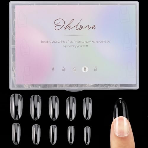 Ovale Acryl-Nagelspitzen, volle Abdeckung, 500 Stück, lange, künstliche Fingernägel, transparent, mit Etui, für DIY-Nagelkunst, 10 Größen
