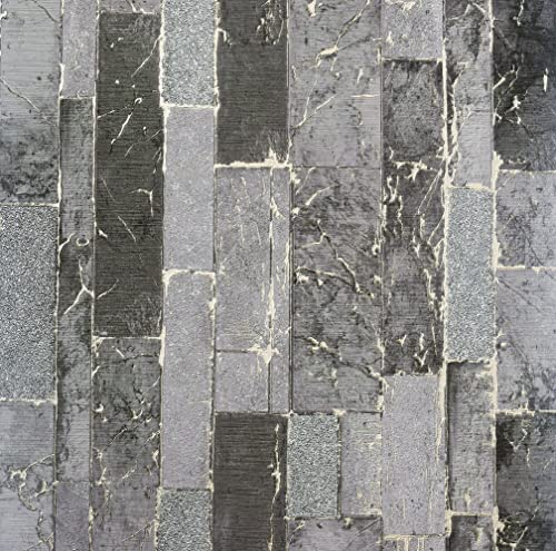Arthouse Slate Stone Effect Black & Gold Wallpaper - Ultra Modern Heavyweight Vinyl - Very Hard Wearing - Metallic Highlights - Cool Contemporary Look - Statement Wallpaper - Great in Any Room 295204