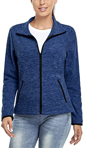 Soneven Fleecejacke Damen, Damen Fleece Jacke mit Durchgehendem Reißverschluss Langärmlig Leicht Sweatjacke Warm Winter für Wandern Outdoor Running Ski,Blau XL