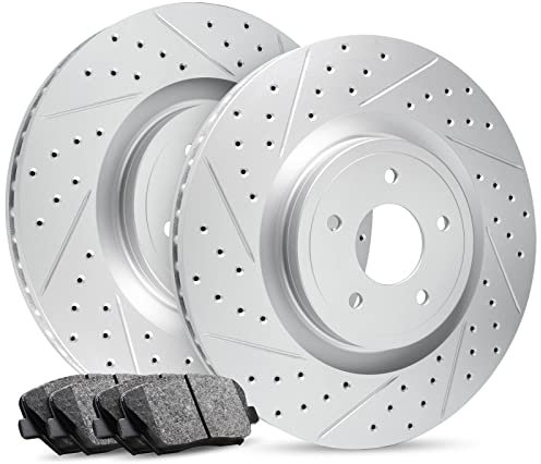R1 Concepts Rear Brakes and Rotors Kit |Rear Brake Pads| Brake Rotors and Pads| Ceramic Brake Pads and Rotors |Hardware Kit |fits 2004-2013 Volvo C30, C70, S40, V50