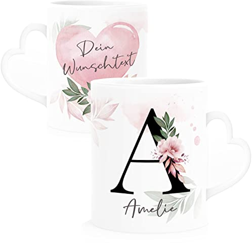 SpecialMe® Kaffee-Tasse Buchstabe Initiale Monogramm personalisiert mit Namen Wunschtext persönliche Geschenke weiß Herz-Tasse