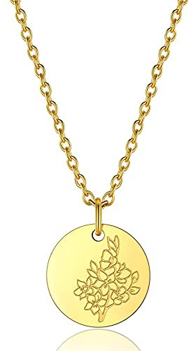 Bestyle Collana Donna Con Fiore Ciliegia Marzo, Collane Acciaio Inox Donna Ciondolo Rotondo con Fiore, Confezione Regalo