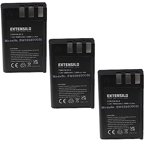 EXTENSILO 3X Batteries Compatible avec Nikon D40x DSLR, D40 SLR, D3000, D60 DSLR, D5000 Appareil Photo (1000mAh, 7,4V, Li-ION)