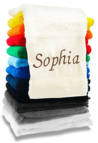 Handtuch mit Namen | Personalisierte Handtücher in 3 Größen | Badetuch, Duschtuch mit Namen bestickt aus Baumwolle | Saunatuch Groß | Badehandtuch Bestickt mit Wunschtext (100 x 180 cm, Anthrazit)