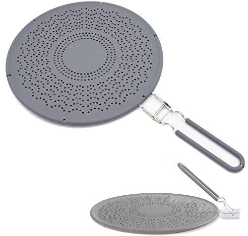 Silicone Splatter Guard, Silicone Splatter Screen for Frying Pan, Oil Splash Guard with Foldable Handle, Silicone Splash Guard for Frying Pan, Oil Splatter Guard, Non-Stick Drain Board & Strainer